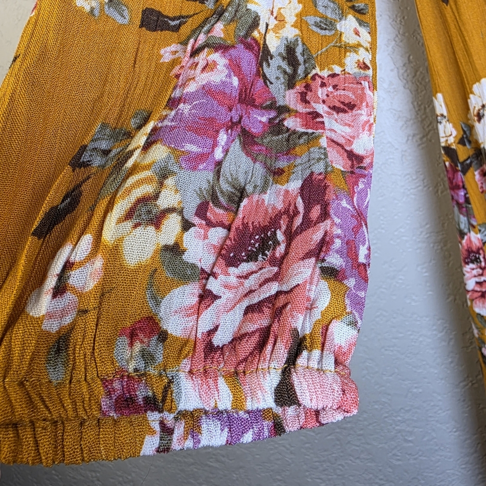 KORI America Boutique Floral Golden Yellow Dress Boho Romantic Tie-Neck – Size L - Picture 15 of 17